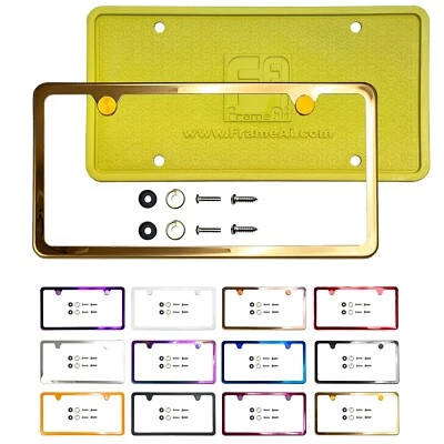 2H Slim Stainless Steel License Plate Frame Metal Screw Cap & Silicone Backguard - Image 1 of 4