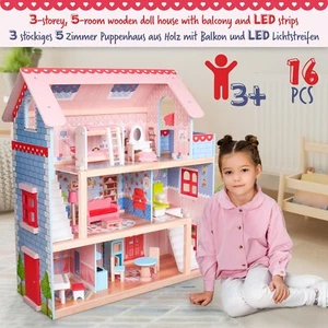 Domek dla lalek Infantastic® - drewniany, 3 piętra, z diodą LED, akcesoriami/meblami, od 3 lat - Zdjęcie 1 z 15