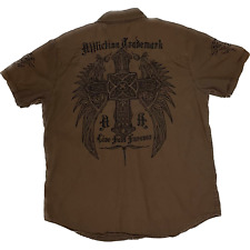Affliction Black Premium men's shirt brown wings cross skull embroidered L