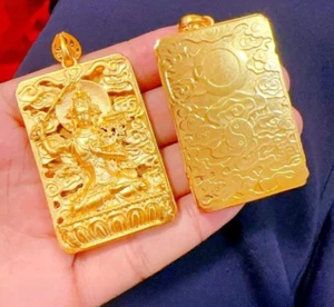 24K Thai Baht Gold Filled Yellow GP Necklace Pendant Men's Guardian Buddha 30g - Picture 1 of 4