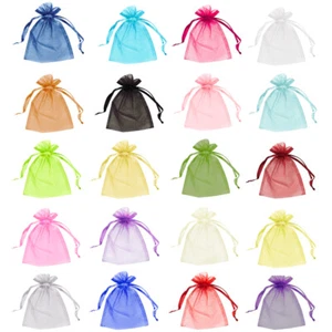 10 & 25 Organza Bags Wedding Favour Party Jewellery Pouches Mesh Drawstring Gift - Picture 1 of 25