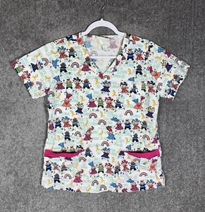UA Scrubs Believe Hope Cure Peace Love Scrub Top Womens Size Medium Pockets - Picture 1 of 9