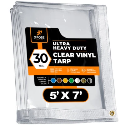 Lona de vinilo PVC transparente de 30 mil de alta resistencia de 5' x 7', impermeable, resistente al moho Foto 1 de 4