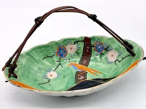 Vintage japanische Moriage dekorative Keramik Korb Schale mit Korbgriff - Bild 1 von 9