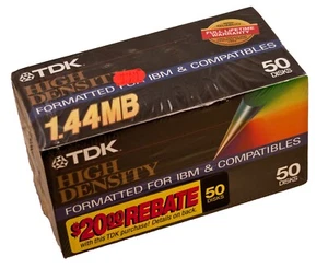 (50) Disquettes TDK haute densité 1,44 Mo 3,5 scellées, formatées (compatibles IBM) - Photo 1/4