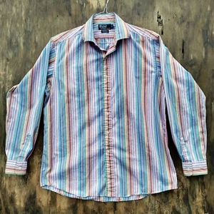 Polo Ralph Lauren Mens Long Sleeve button up Shirt Blue and Pastels Striped! - Picture 1 of 11