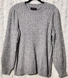Lane Bryant Womens Knit Sweater Size 18 / 20 Gray Pearl Balloon Sleeve Feminine - Picture 1 of 10