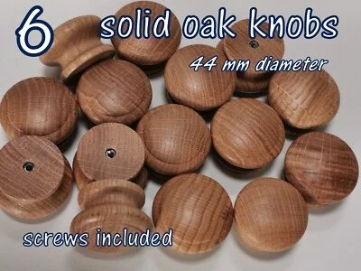 Set 6 Wooden Oak Knobs Handle Kitchen Doors Drawer  Solid Wood 44 mm Diameter  - Image 1 of 2
