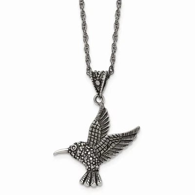 Chisel Unisex Necklace Stainless Steel Marcasite and Antiqued Bird, 18 inch - Image 1 of 4