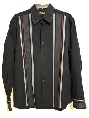 Cubavera Black Embroidered Button Up Shirt Medium Rockabilly Poker Bowling Boss - Image 1 of 4