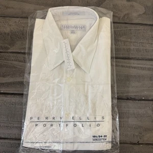 Perry Ellis Portfolio White Cotton Point Collar Shirt 15.5 34/35 VTG - Picture 1 of 7