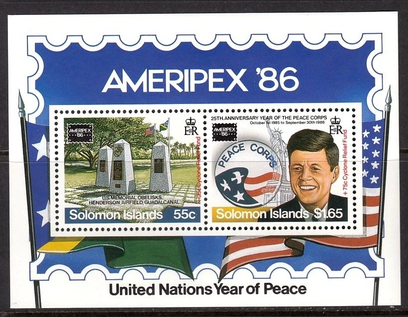СОЛОМОНОВЫ ОСТРОВА 1986 AMERIPEX'86 ДЖОН Ф КЕННЕДИ - Изображение 1 из 1