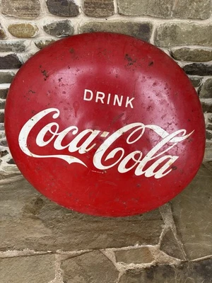 ¡ANTIGUO LETRERO DE BOTÓN DE COCA-COLA EN SUBASTA! Foto 1 de 4