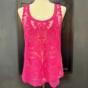 Magenta Crochet Lace Tank Top Sheer Overlay Boho Festival Chic Sz M Medium - Picture 1 of 5