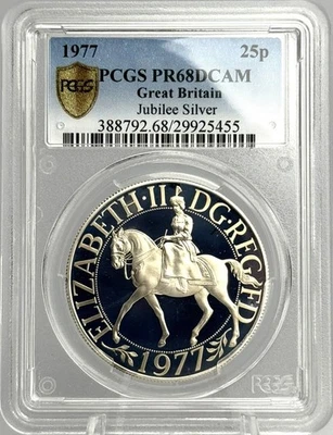 1977 Great Britain 25 Pence, Silver Jubilee, PCGS PR68 DCAM - Image 1 of 2