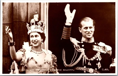 Queen Elizabeth II Coronation 1953 RPPC Duke of Edinburgh Balcony Photo - Image 1 of 2