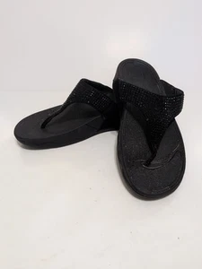 Sandalias Fitflop Lulu con correa en T adornadas con diamantes de imitación talla 9 negras usadas en excelente estado - Imagen 1 de 10