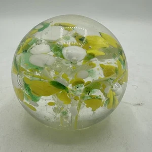 Brinn's 2.5” Dia. Glass Paperweight Yellow, White, Green Colors- Flower Garden - Picture 1 of 10
