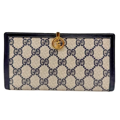 GUCCI Vintage GG Supreme PVC Cuero Doble Plegable Largo Cartera Monedero Azul Marino Auténtico Foto 1 de 4
