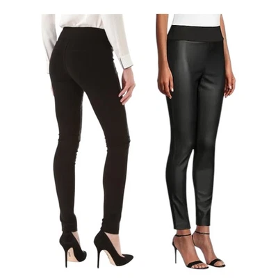 Club Monaco Leggings Negro Imitación Cuero Frontal Jersey Elástico Talla Tasha 00 XS Foto 1 de 4