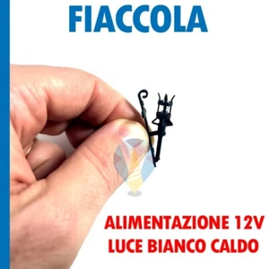 FIACCOLA TORCIA DA PARETE LUCE BIANCO CALDO PER PRESEPI PRESEPE DIORAMA NERO 12V - Foto 1 di 5