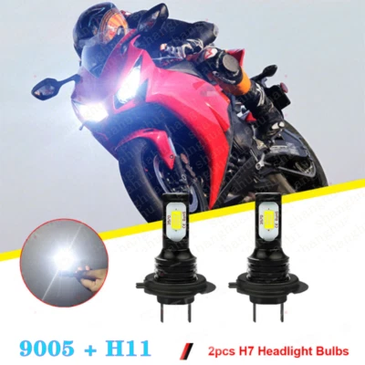 适用于本田 CBR1000RR CBR600RR 2003 - 2016 - 2 件 H7 LED 车头灯灯泡 6000K 白色 — 第 1/4 张图片