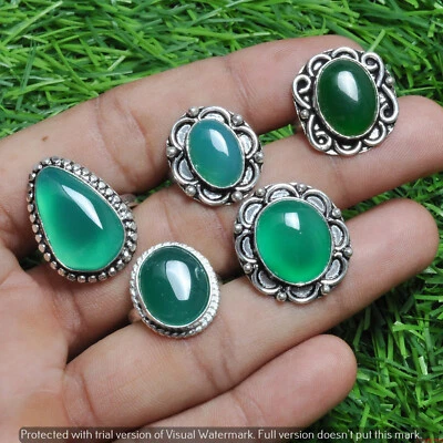 Oferta Lote Anillos Diseño Venta al por mayor Piedras Preciosas de Ónix Verde Chapado en Plata de Ley 925 Foto 1 de 4