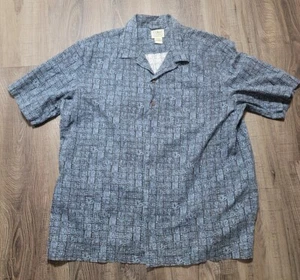 LL Bean Hawaiian Shirt Men's Blue Short Sleeve Button Up Tropical Aztec Print L - Picture 1 of 9