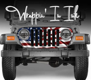 Grill Wrap American Flag Waving Red White Blue for Jeep Wrangler 1997-2006 - Picture 1 of 4