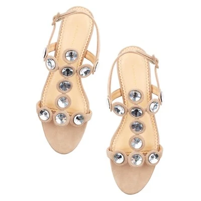 Sandália plana Charlotte Olympia semipreciosa camurça strass tamanho IT 35,5 EUA 5,5 - Imagem 1 de 4