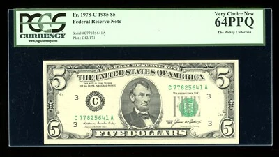 DBR 1985 $5 FRN Philadelphia Fr. 1978-C PCGS 64 PPQ Serial C77825641A - Image 1 of 2