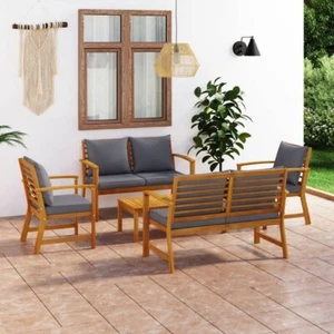 5-Piece Garden Lounge Set with Cushion Solid Acacia Wood - Picture 1 of 9
