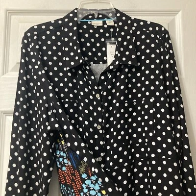 Blusa Westbound Mujer 2X Abotonada Rayón Negra Blanca Lunares Floral NUEVA Azul Foto 1 de 4