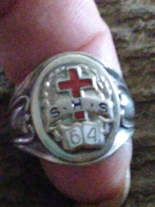 VTG Sterling Silver Senior High School ENAMEL RED CROSS Class Ring SZ 7.5 - Picture 1 of 9