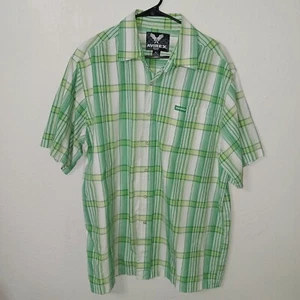 Avirex Mens X Large Green White Shirt Plaid Short Sleeve Button Down XL Y2K - Picture 1 of 7