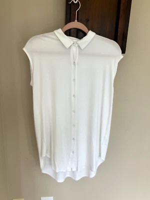 Eileen Fisher Tunic Top XS White Sleeveless Button Front Classic Collar  - Image 1 of 4