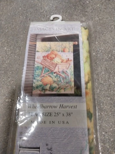 Fall Wheelbarrow Harvest Pumpkins House Flag Polyester 25" X 38" Images in Art