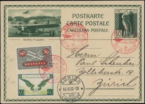 1930, GENEVA ZEPPELIN FLIGHT STATIONERY POSTCARD TO ZURICH, SIEGER #87 - Bild 1 von 1