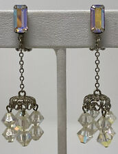 Vintage Lewis Segal Crystal Borealis Chandelier Dangle Clip  Earrings California