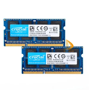 Crucial 16GB 2x 8GB 2Rx8 PC3-10600S DDR3-1333Mhz SODIMM Laptop Memoria RAM__ - Imagen 1 de 10