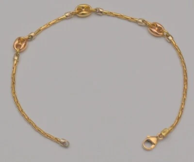 18K Yellow White Rose Gold Snake Mariner Link Chain Bracelet 7.5 Inches B1 - Image 1 of 4