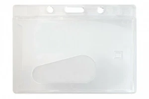10 PCS HORIZONTAL CLEAR HARD PLASTIC ID CARD BADGE HOLDER WITH THUMB SLOTS CLEAR - Picture 1 of 5