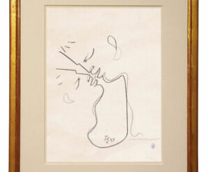 Jean Cocteau Drawing Nude Male Gay French Portrait Profile Kissing Baisers