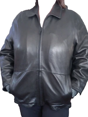 Andrew Marc Men’s Black Soft Leather Jacket Coat L Cashmere Lining Large - Image 1 of 4