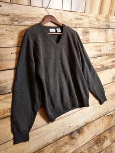 Jacobsons Sweater Mens L Lambswool Vintage Dark Brown V-neck Sweater - Picture 1 of 8