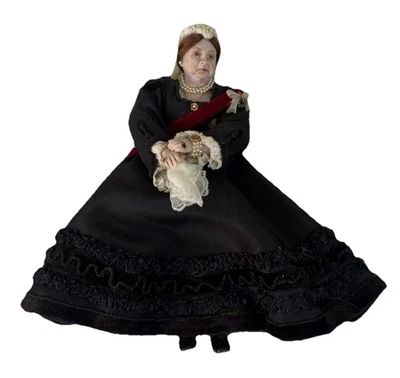 Vintage Dollhouse Miniature Doll Old Elderly Victorian Lady Black Dress Queen - Image 1 of 4