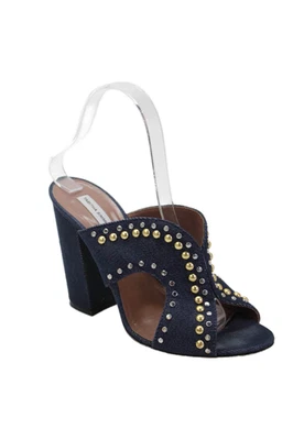 Sandalias Tabitha Simmons para mujer de tacón alto con tachuelas de mezclilla azul talla 38 Foto 1 de 4