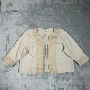 Coldwater Creek 100% Linen Open Cardigan Size Large Beige Short 3/4 Sleeves - Picture 1 of 12