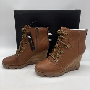 Stivaletti Sorel Joan Uptown stringati in pelle invecchiata con zeppa nuovi con etichette taglia 8 - Foto 1 di 24