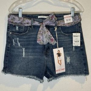 NUEVO✨Pantalones Cortos Denim Celebrity Rosa Tiro Alto Jr Talla 13/31 Envejecidos con Cinturón - Imagen 1 de 8